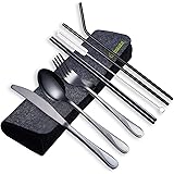 HOMQUEN Tragbare Utensilien, Reise Camping Besteck, Edelstahl Besteck Set, Gehören Messer/Gabel/Löffel/Stäbchen/Strohhalme/Pi