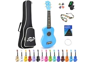Amdini 21 inch Soprano Ukulele Basswood Acoustic Mini Guitar for Beginner Kid Starter with Case Strap Tuner Picks Strings Primary Tutorial