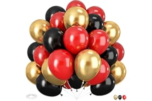 HILAVO Red Black and Gold Balloons, 60Pcs 12 Inch Red and Black Gold Party Balloons Casino Theme Party Decoration for Graduation New Year Casino Movies Night Festival Birthday Party Decorations