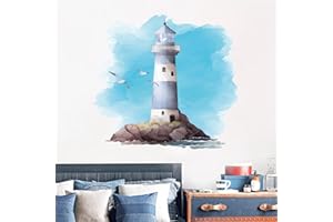 ANHUIB Wall Sticker Lighthouse, Self-Adhesive Bathroom Wall Sticker, Children's Room Wall Sticker, Bathroom Sticker, Wall Sticker, Bathroom Tile Sticker, Adhesive Film, Living Room, Bedroom Wall