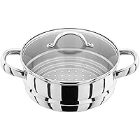 Judge Steamers JX12 Stainless Steel Steamer Insert or Colander with Toughened Glass Lid to fit 16cm 18cm or 20cm pan, Oven Sa