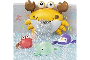TUMAMA KIDS TUMAMA Jouets de Bain avec Musique, Machine à Bulles de Bain de Crabe pour Bébé avec 3 Wind-Up Jouets de Natation pour Tout Petits à Partir 1 2 3 Ans Enfants, Automatique