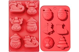 YXHZVON 2 Stampo Natalizio in Silicone per Cioccolatini, Antiaderente con 6 Cavità, con Motivi Natalizi per Cioccolatini di Natale, Muffin, Caramelle (Rosso)