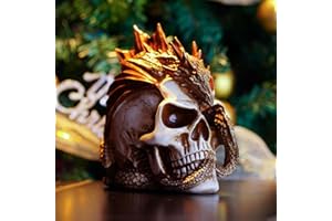 Tuzsocr Creative Skull Dragon Sculpture,Desk Skull Head Ornament,Novelty Skull Statue Collectible Figurines,Halloween Skull Ornament,Macabre Home Décor,Cast in the Finest Resin,Expertly Hand-Painted