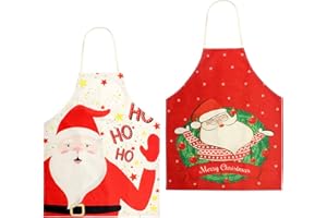 Kulannder Christmas Apron 2Pcs Christmas Santa Claus Apron, Christmas Kitchen Apron, Adult Kitchen Apron for Christmas Party Chef Cooking (67.5 * 55.5cm)
