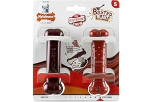 Nylabone, Basted Blast, Masticación extremadamente fuerte, Juguete de nylon para perros, Forma de hueso, Hueso masticable duradero, Sabor: bacon & filete, Pequeño, Para perros de hasta 11 kg, 2 huesos