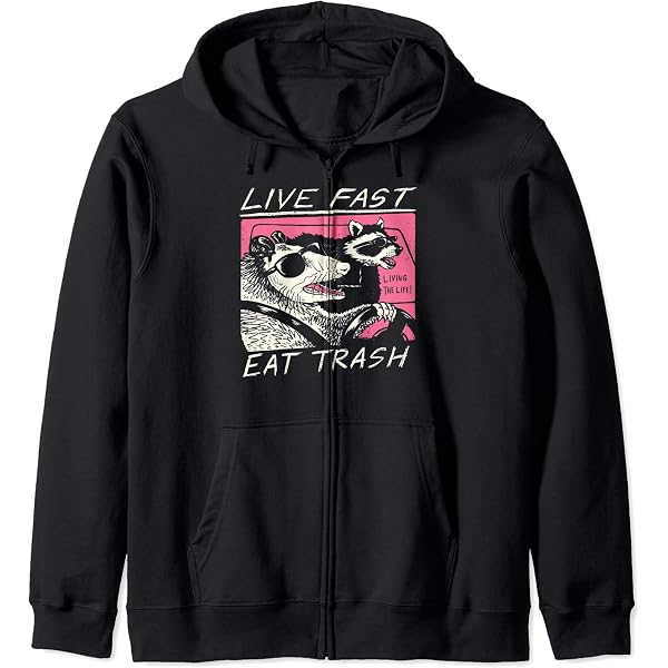 Sweat à Capuche Humoristique 'Fast Eat Trash' (Raton Laveur) - Taille Grande (Big & Tall) - Neuf Avec étiquettes