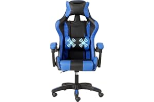 Baroni Home Sedia da Gaming Ergonomica con Massaggiatore Lombare, Sedia da Ufficio con Schienale Reclinabile con Cuscini Regolabili Poggiatesta e Supporto Schiena, Blu
