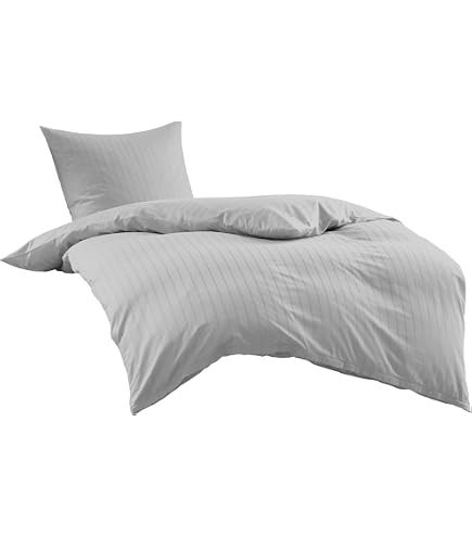 Bettwäsche-mit-Stil Mako Satin Damast Streifen Wendebettwäsche 'Santiago' – Kiesel-braun, 40x40 Cm, Gewebt In EU