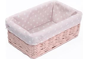 green leaves Hamper Baskets for Gifts Empty, Small Woven Wicker Storage Basket, Pink Wicker Baby Baskets for Hampers, Gifts, Grey Storage Basket Hampers (Pink, Small)