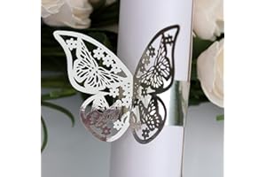 ACFUN 50pcs Laser Cut Butterfly Napkin Rings Holder for Dinners Tables Everyday Wedding Anniversray Party Decor Baby Bridal Shower Banquet Supply - DIY Chairs Sash Bows Tablecloth Paper Napkins (Silver)