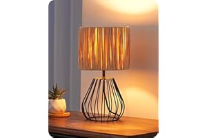 EDISHINE Lampa stołowa do salonu, lampa stołowa w stylu boho z tkanego płótna papierowego o wyglądzie metalowej siatki, E14, lampka nocna w stylu vintage, 29 cm, w zestawie żarówka LED 4 W, czarna