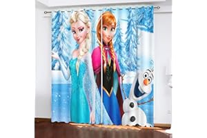 SNcek Anime Blackout Curtain Set, Anime Anna and Elsa Olaf Opaque Curtains for Children's Room, Living Room, Bedroom Decoration, 220x215cm(BxH)/ 110x215cmx2