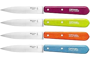 OPINEL - Set de 4 Cuchillos de Oficina N°112 - Hoja de Acero Inoxidable de 10 cm - Ideal para la Cocina - Garantía de por Vida - Fabricación Francesa - Colores Vibrantes