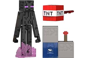 Mattel Minecraft Toys, Enderman actionfigur med tillbehör | Enderman-figur med tillbehör och Redstone-byggdel, samlarset i 8,3 cm skala inspirerat av tv-spelet, JJR88
