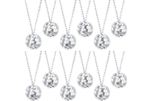 Grevosea 12 collares de bola de discoteca con espejo, collares de disfraz de bola de discoteca de los años 70, accesorios de decoración para suministros de baile, accesorios de cabina de fotos para