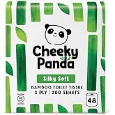 The Cheeky Panda Bamboo Toilet Paper | 48 Rolls x 200 Sheets | 3 Layers 100% Biodegradable Bamboo Plastic Free | Bulk Pack
