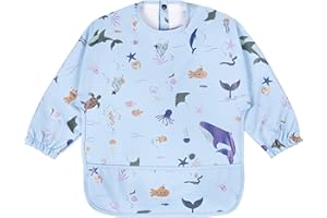 Pecehom Baby Weaning Bib with Sleeves,Toddler Waterproof Soft Long Sleeve Bibs,Coverall Aprons Bibs for Baby Feeding,Waterproof and Easy to Clean & Machine Washable,for Ages 6-36 Months