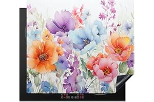 KitchenYeah© Cubre Vitrocerámica - Protector Vitroceramica Induccion 60x52 cm - Tapa Vitroceramica - Protector de Vitroceramica Acuarela - Flores - Primavera - Naturaleza