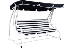 DEGAMO Hollywoodschaukel MIAMI 4-sitzer 228cm, Stahlgestell weiss, Bezüge dunkelblau/weiss