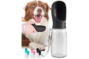 MalsiPree Portable Dog Water Bottle - Leak-Proof Bottles with Dog Bowls - Puppy Accessories Dog Water Dispenser - Drinking Water for Walking, Hiking, Travelling - Food Grade Plastic - 550ML, Black