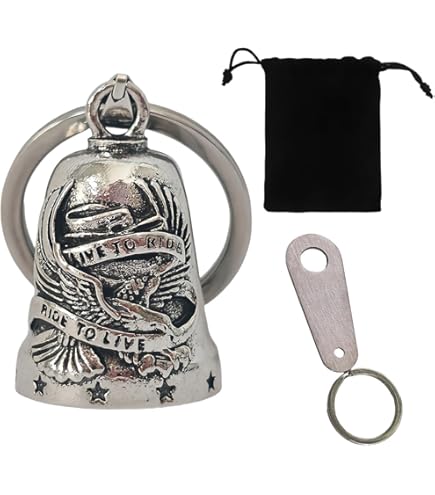 Motorbelletje, bikerbel Guardian Bell met sleutelhanger, veiligheidsbel van roestvrij staal, geluksbrenger voor motorfiets, sleutelhanger, fiets, accessoires en cadeau voor biker