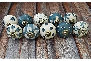 ARTISNO Lot de 10 boutons d'armoire de cuisine en céramique gris et blanc faits à la main (verdâtre)