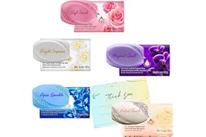 Soap Bar Bundle with 5 Pack Variety Soaps- Soft Touch, Magical Spell, Bright Impress, Aqua Sparkle, Velvet Touch (80g each) and Glameno Card