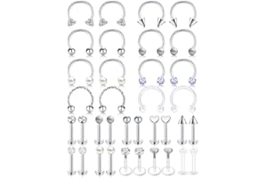 AceFun 16G Piercing Cartilagine Trago Elica Orecchini Acciaio Chirurgico e Acrilico Trasparente Piercing Labbro Naso Retainers Argento Oro Rosa Piercing Gioielli per Donna Uomo