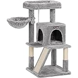 FEANDREA Kratzbaum, Katzenbaum, Kletterturm für Katzen, Kuschelhöhle, Kratzbrett, hellgrau PCT51W