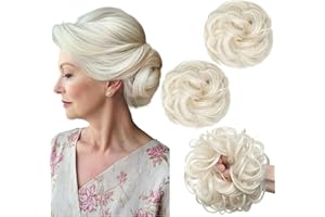 PORSMEER 2 Pieces Messy Hair Buns Extensions Curly Elastic Easy Scrunchies for Women Girls Large Synthetic Donut Updo Hair Chignons,platinum blonde