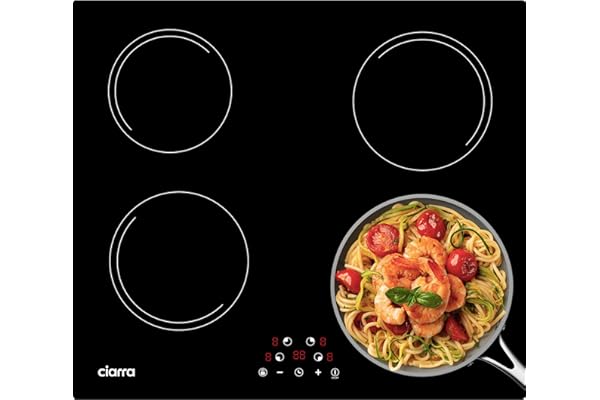 Ciarra Plaque de cuisson à induction - 4 Foyers - 6000W - Table de cuisson encastrable - 9 Niveaux - Limitation de puissance -CABBIH4-E