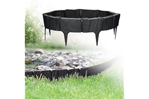 GARDENIX Stein Rasenkante Kunststoff - Beetumrandung Steinoptik, 3.9m Gartenpalisade, Beeteinfassung Anthrazit, 5 Module, UV-beständig Beetzaun, Gartenpalisade Vielseitig Einsetzbar
