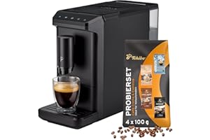 ‎TCHIBO Tchibo Kaffeevollautomat Esperto mini für Caffè Crema und Espresso, nur 16cm breit, klein und kompakt, geeignet für jede Küche, Camping, Studentenapartment, Schwarz - INKLUSIVE Kaffeeprobierset GRATIS