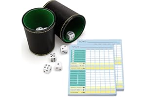 JIAWAGGAG Würfel Spiel Set würfelbecher mit 5 würfeln mit Würfelspiel Block DIN A6 leder und Flexibler würfelbecher XXL würfelspiel gewinnkarten Spielblöcke für Würfelspiele für Kinder Erwachsene Familienspiel