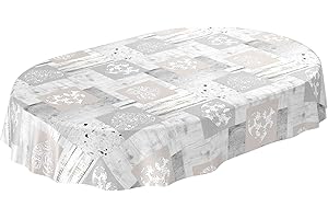 ‎ANRO ANRO Wachstuch Tischdecke abwaschbar Wachstuchtischdecke Wachstischdecke Holz Granit Herz Patchwork Oval 220x140cm