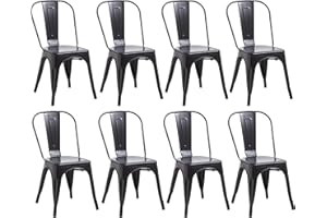 HJhomeheart - Juego de 8 Sillas de Comedor de Metal con Respaldo Apilable, Diseño Industrial de Estilo Vintage para Restaurante, Boda, Cafetería, Jardín (Negro)