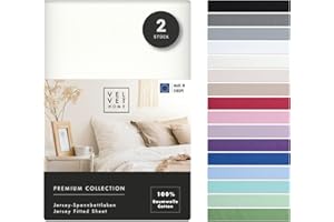 ‎VEL VET HOME VelvetHome Doppelpack Spannbettlaken 90x200cm | 100% gekämmte Baumwolle 165gsm | 2er Set Bettlaken 90x200 bis 25 cm Matratzenhöhe | Jersey | Premium Qualität | Ecru | 90 x 200 +30