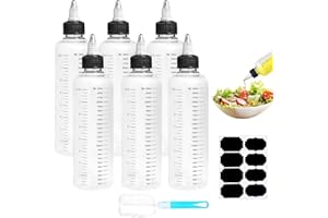 Amentalove 6PCS Bouteille Sauce 250ml, Bouteille à Condiments, Recipient sauce avec Échelle, Flacon e Liquide, Transparent bouteilles de Compression avec Capuchon pour Liquides sauce Huile Vnaigrette