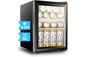 CASSARY Mini frigo chambre de 35/52L (température de 0-10ºC). Mini - frigo bar avec porte vitrée. Mini réfrigérateur de chambre pour snacks, boissons, cosmetiques... Mini frigo boisson vitrine (35 litres)