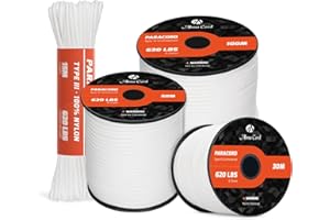Abma Cord Paracord 620lbs 4mm 9 Fili Nylon Corda 30m Tipo III Corda da Paracadute Cavo di Sopravvivenza, Cavo Militare - Max. 280 kg - Bianca
