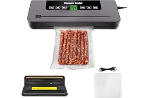 AUTOFU Vacuum Sealer Machine Strong Suction 6 Modes for Dry & Moist Foods Built-in Cutter, Vacuum Food Sealer for Keep Meat Vegetables Snacks Fruits Grains Fresh, Includes 10 Vacuum Bags, Black