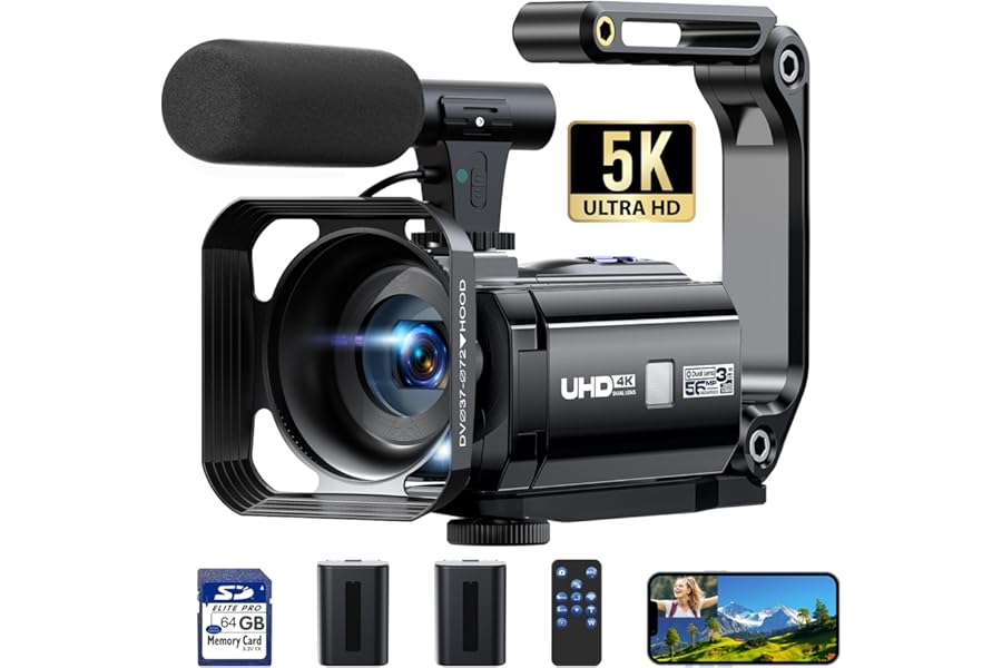Camcorder Video Camera 5K, 56MP Youtube Vlogging Camera, 3" 270° Rotatable Touchscreen WiFi Cam corder, 16X Digital Zoom, Night Vision Camcorder with 64GB SD Card, 2 Batteries, Remote Control, Tripod