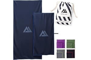 ALP & ACT Asciugamano in microfibra Set di 2-100% microfibra riciclata - EXTRA COMPATTO e leggero - 150x70 cm + 100x50 cm - Come telo mare, da viaggio o sportivo - Asciugamani con borsa - blu