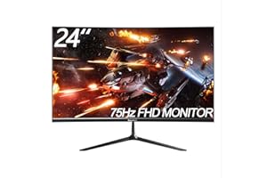 Gawfolk 24 Inch Computer Monitor Full HD 1080P 75HZ, 2800R Curved Monitor with HDMI VGA, Tilt Adjustment, Ultra-Thin Zero Frame Desktop PC Monitor Black