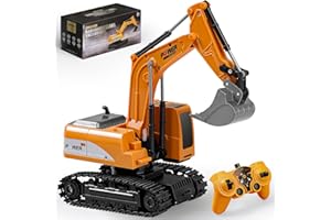 Daioller Escavatore RC per ragazzi,veicolo da costruzione telecomandato,escavatore idraulico per bambini,camion di ingegneria con 2 batterie ricaricabili,pala in metallo,luci/suoni,demo a un tocco