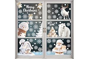Ventdest 3D Christmas Window Stickers, 9 Sheet Reusable Xmas Window Stickers, Double Sided Christmas Snowflake Window Clings Decorations for Window Glass Display