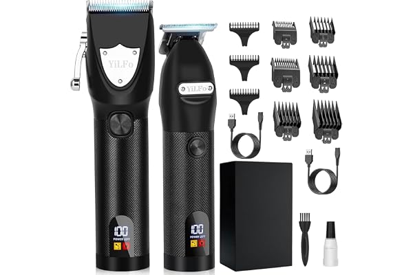 YiLFo Tondeuse Cheveux Hommes, Tondeuse Barbe Homme avec USB Cable, Rasoir Electriques Affichage LED, Kit 2-en-1Tondeuse Barbe et Cheveux Professionnelle pour Chauve, Degrader, Barbe 3 Jours et Salon