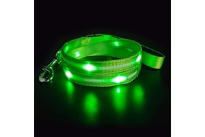 MASBRILL Guinzaglio per cani di taglia piccola, media e grande, USB ricaricabile e impermeabile, 3 modalità di illuminazione, 5 colori disponibili, visibilità fino a 350 m (verde)