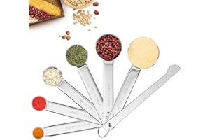 GOIEHIR Cucharas Medidoras, 7 Piezas Cucharas Medidoras de Acero Inoxidable con Regla de Medición para Medir Componentes Secos y Líquidos